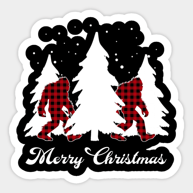 Buffalo Plaid Bigfoot Merry Christmas Tree Xmas Sasquatch Sticker by Sincu